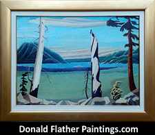 Bleached Roadside Snags original oil on panel BC Coast landscape painting by FCA Canadian Artist, Dr. DM Flather