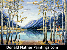 Click here to see Dr. DM Flather's original oil painting titled Pavillion Lake landscape painting's unframed view