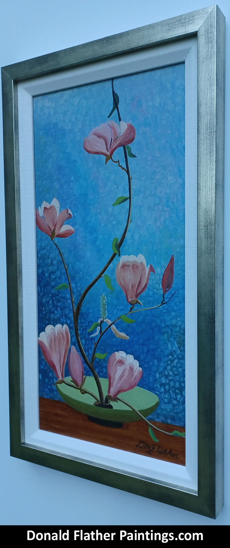 Dr. DM (Donald McIntosh) Flather original Canadian oil floral painting titled 'Magnolia Soulangeana' - Hybrid M. Denudata x M. Lilflora