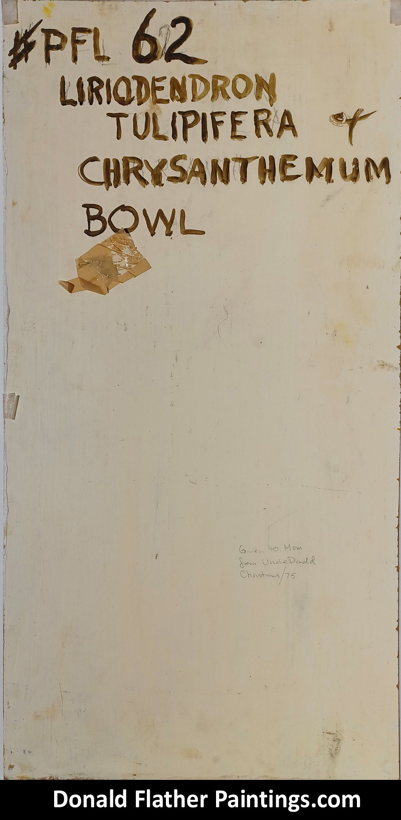 Chrysanthemum Bowl original Donald Flather framed painting for sale - back side view