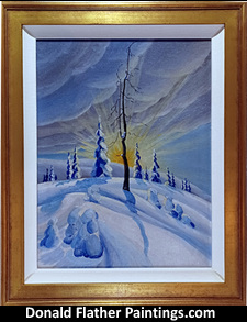 Winter Sun and Snow Winter landscape original oil on panel painting by FCA Artist, Dr. DM Flather