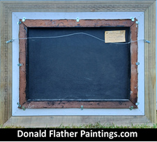 Click here to see Dr. DM Flather's original oil painting titled 'Eastwind Saltair' Squall on Sharpe Point seascape painting's framed rear view