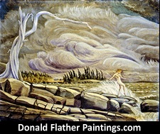 Click here to see Dr. DM Flather's original oil painting titled 'Eastwind Saltair' Squall on Sharpe Point unframed view