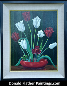 White Tulips Still Life watercolour painting of a flowering plant by FCA Canadian Artist, Dr. DM Flather