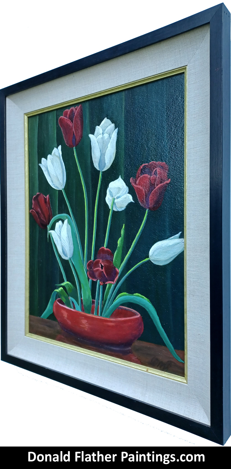 Dr. DM (Donald McIntosh) Flather original Canadian oil floral still life framed painting titled 'White Tulips'