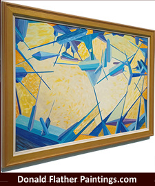 Click here to see Dr. DM Flather's Blue Needles abstract painting's side frame view