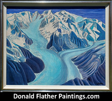 Click here to see Dr. DM Flather's original oil painting titled CO16 Radiant Glacier - Scimitar Glacier, Mt.Tiedmann and Mt. Waddington Canadian glacier landscape painting's framed view