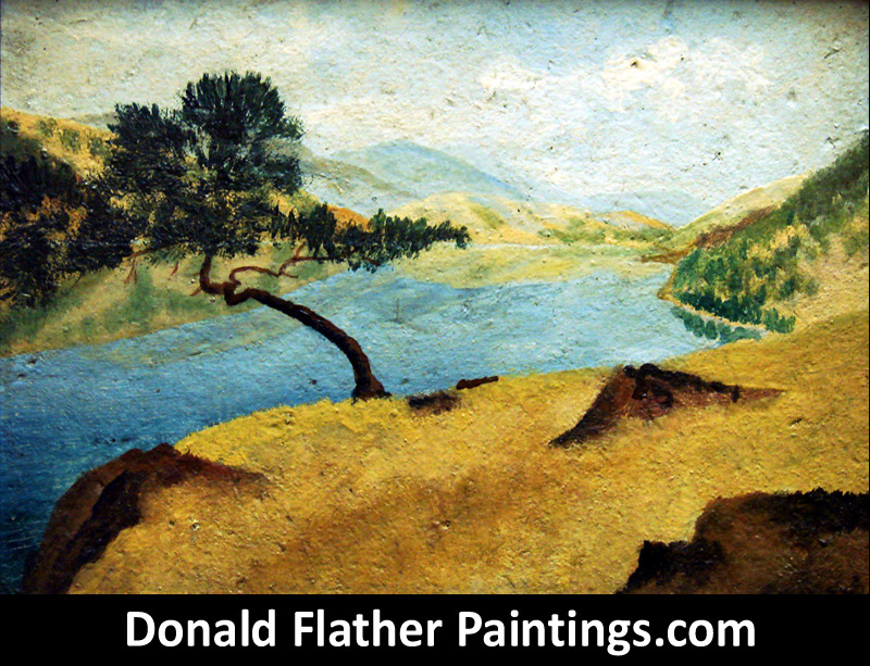 Dr. DM (Donald McIntosh) Flather original Canadian oil on board landscape painting titled Cliffside Pine Skaha Lake from the Okanagon Lake BC Interior Region