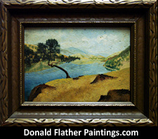 Cliffside Pine Skaha Lake, BC original oil on panel landscape painting by Canadian FCA Artist, Dr. DM Flather