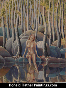 Miss Sophia original nude landscape painting on panel from 1919 by Canadian FCA Artsist, Dr. DM Flather