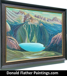 Click here to see Dr. DM Flather's Marvel Lake Canadian landscape painting's side frame view