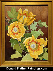 Click here to see DM Flather's original oil on panel framed painting for sale titled PFL 52 Liriodendron Tulipifera (Tulip Tree)