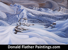 DM Flather's original oil painting Winter Storm - Marvel LAke on Wonder Pass (looking Southeast) - permanent collection at the Vancouver Art Gallery Museum