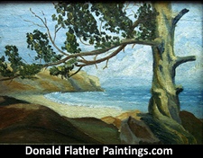 Click here to see Dr. DM Flather's original oil painting titled Seaside Tree unframed view