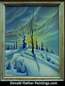 Winter Sun and Snow Winter landscape original oil on panel painting by FCA Artist, Dr. DM Flather